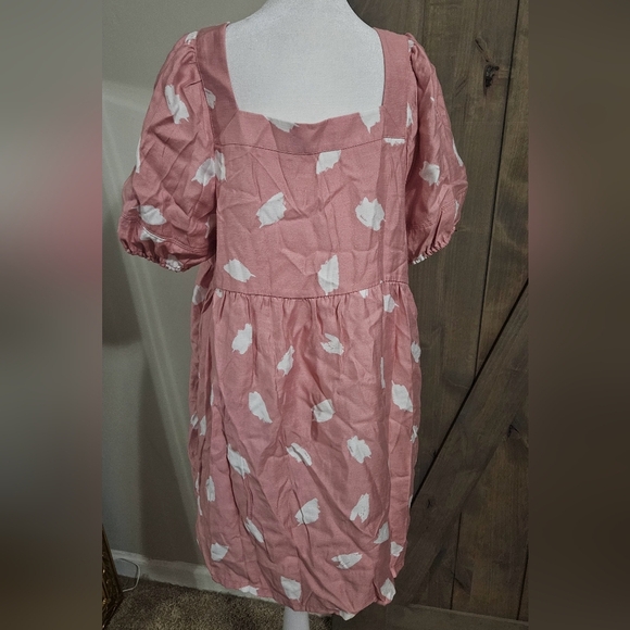 ANN TAYLOR LOFT Brushstroke Square Neck Swing Dress in pink/white. Size L NWT - Picture 12 of 15